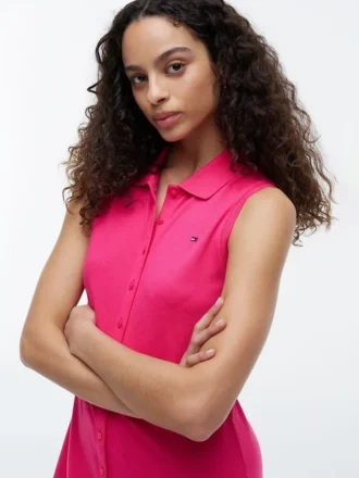 Vestido polo midi sin mangas de piqué