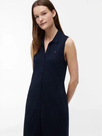Vestido polo midi sin mangas de piqué