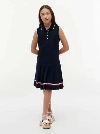 Vestido polo sin mangas con pliegues para niña