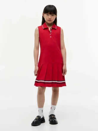 Vestido polo sin mangas con pliegues para niña