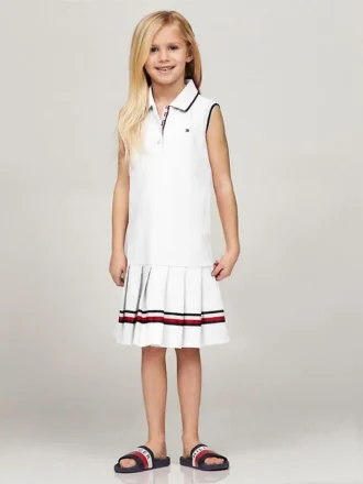 Vestido polo sin mangas con pliegues para niña
