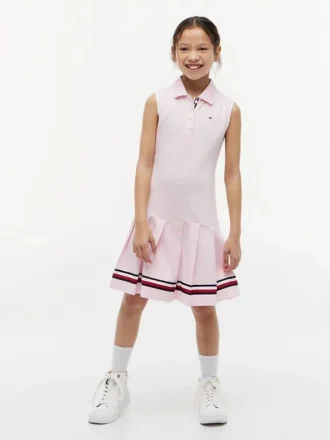 Vestido polo sin mangas con pliegues para niña