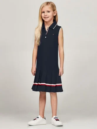 Vestido polo sin mangas con pliegues para niña