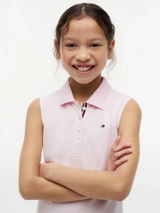 Vestido polo sin mangas con pliegues para niña