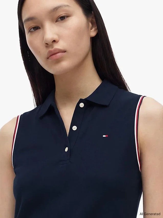 Vestido polo sin mangas de piqué elástico Vestido polo sin mangas de piqué elástico