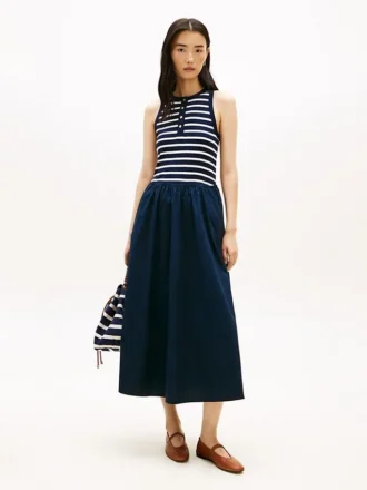 Vestido sin mangas de mezcla de tejidos