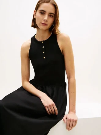 Vestido sin mangas de mezcla de tejidos
