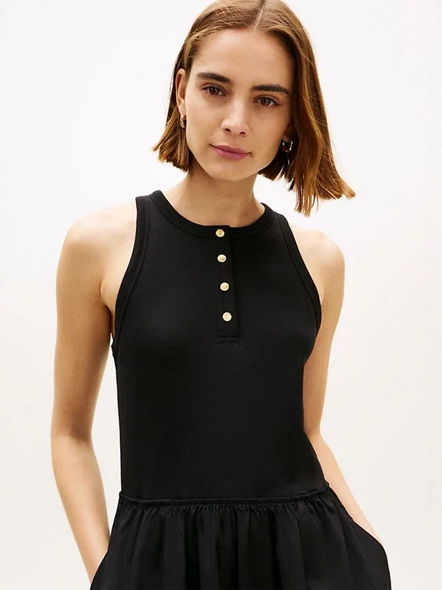 Vestido sin mangas de mezcla de tejidos Vestido sin mangas de mezcla de tejidos