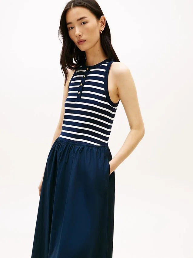 Vestido sin mangas de mezcla de tejidos Vestido sin mangas de mezcla de tejidos