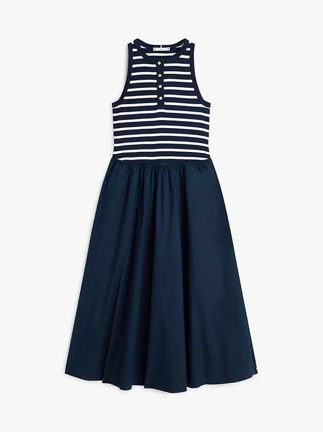 Vestido sin mangas de mezcla de tejidos Vestido sin mangas de mezcla de tejidos