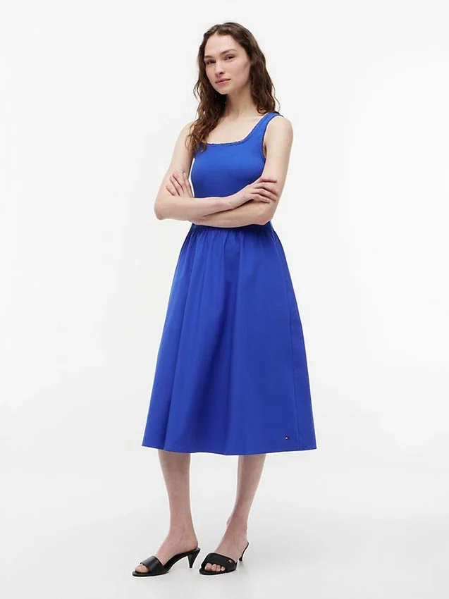 Vestido sin mangas midi de mezcla de tejidos Vestido sin mangas midi de mezcla de tejidos
