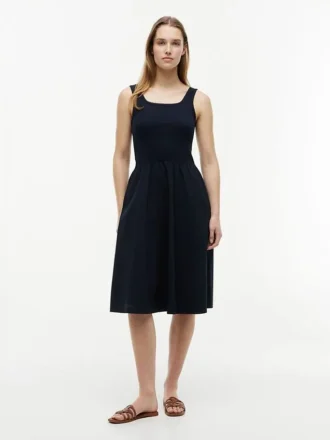 Vestido sin mangas midi de mezcla de tejidos