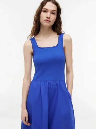 Vestido sin mangas midi de mezcla de tejidos