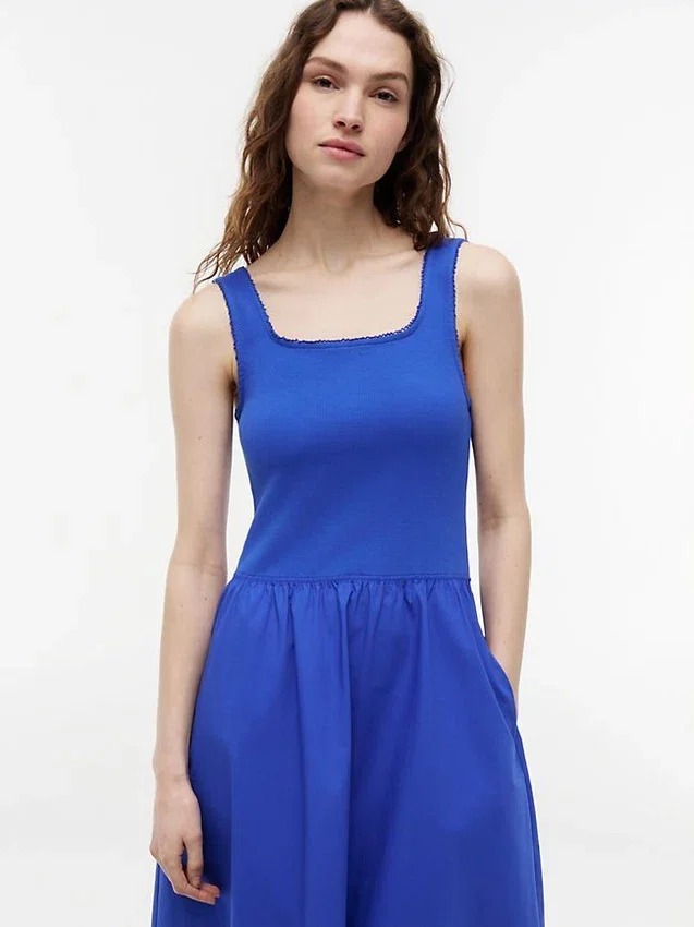 Vestido sin mangas midi de mezcla de tejidos Vestido sin mangas midi de mezcla de tejidos