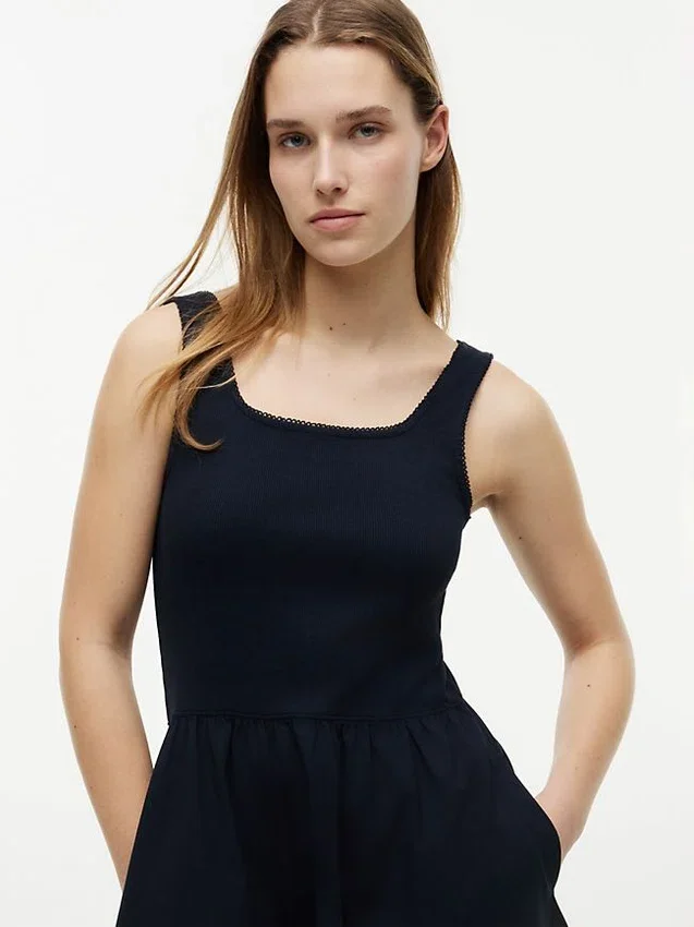 Vestido sin mangas midi de mezcla de tejidos Vestido sin mangas midi de mezcla de tejidos
