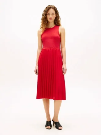 Vestido sin mangas plisado de mezcla de tejidos