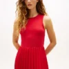 Vestido sin mangas plisado de mezcla de tejidos Vestido sin mangas plisado de mezcla de tejidos