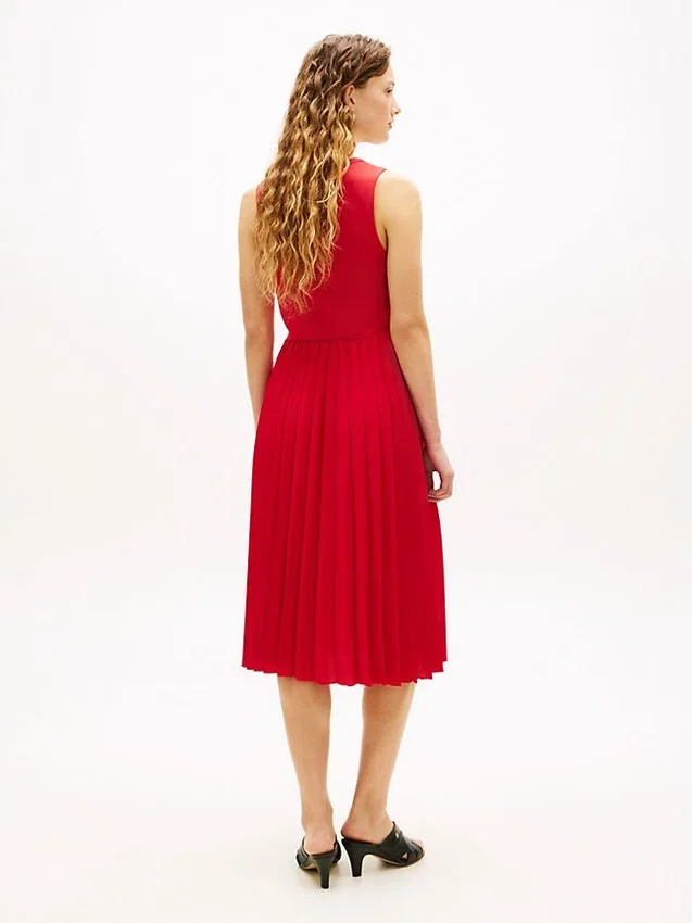 Vestido sin mangas plisado de mezcla de tejidos Vestido sin mangas plisado de mezcla de tejidos