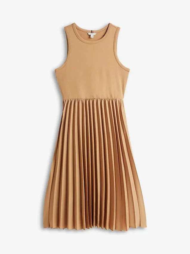 Vestido sin mangas plisado de mezcla de tejidos Vestido sin mangas plisado de mezcla de tejidos