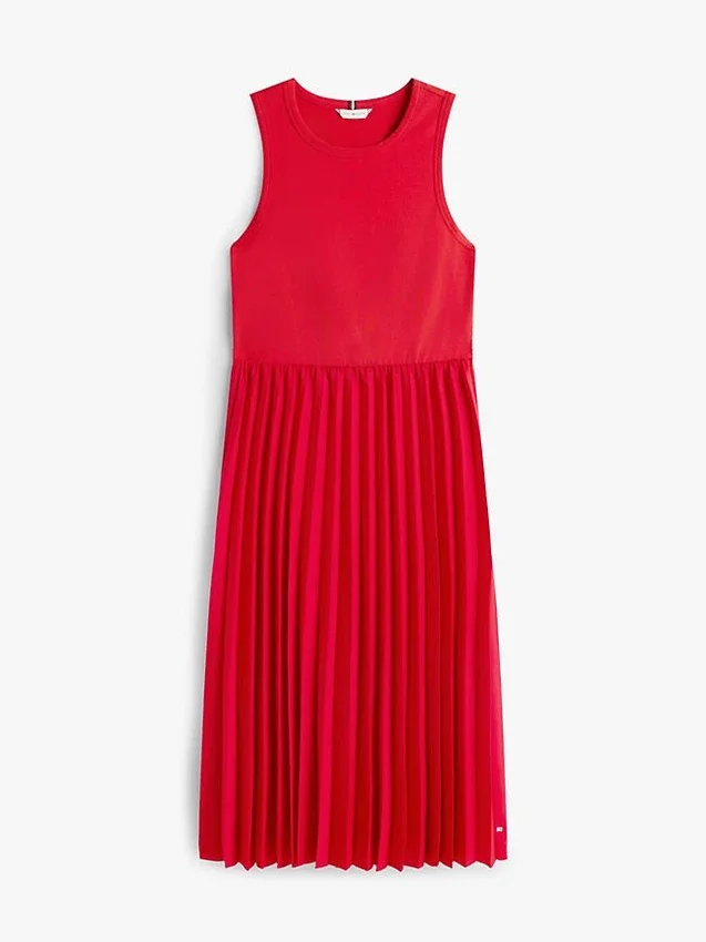 Vestido sin mangas plisado de mezcla de tejidos Vestido sin mangas plisado de mezcla de tejidos