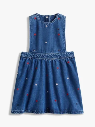Vestido tipo jersey de denim con estampado floral para niña
