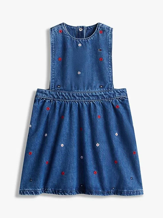 Vestido tipo jersey de denim con estampado floral para niña Vestido tipo jersey de denim con estampado floral para niña