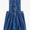 Vestido tipo jersey de denim con estampado floral para niña Vestido tipo jersey de denim con estampado floral para niña