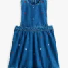 Vestido tipo jersey de denim con estampado floral para niña Vestido tipo jersey de denim con estampado floral para niña