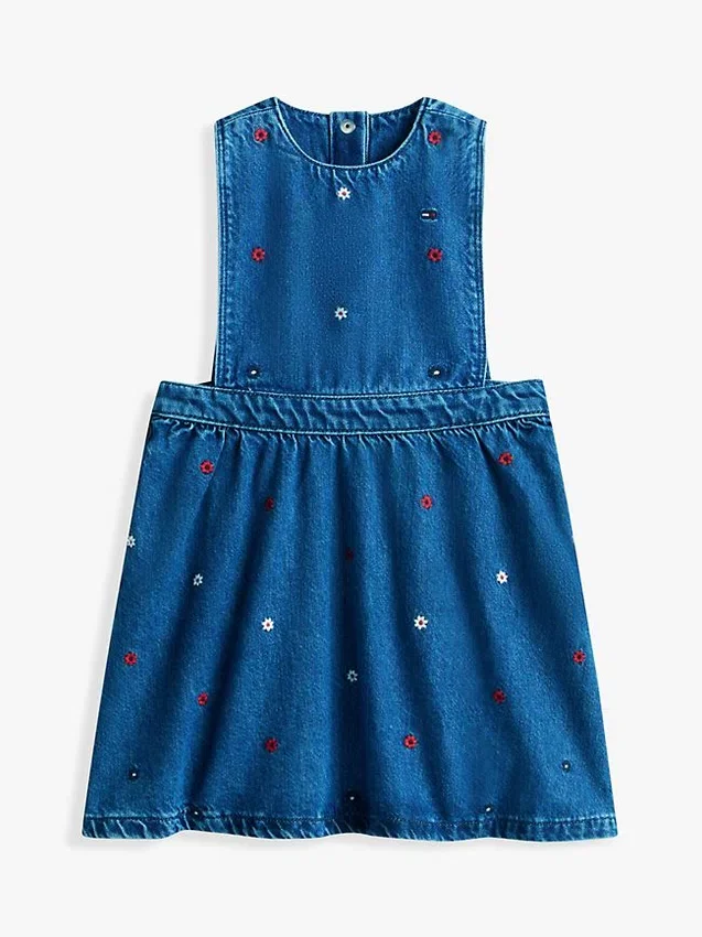 Vestido tipo jersey de denim con estampado floral para niña Vestido tipo jersey de denim con estampado floral para niña