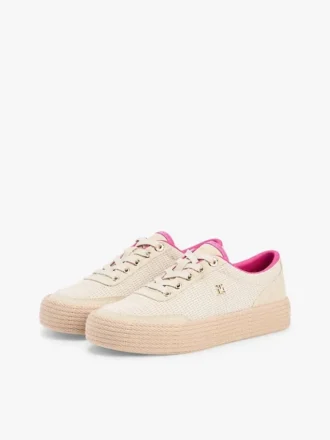 Zapatillas con plataforma de lona de texturas mixtas