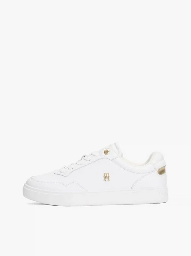 Zapatillas de cancha de piel con detalles metalizados Zapatillas de cancha de piel con detalles metalizados